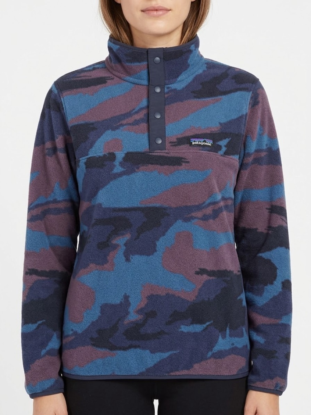 Patagonia Micro D Snap-T Fleece Women L Kansas Sky Dolomite Blue Camo